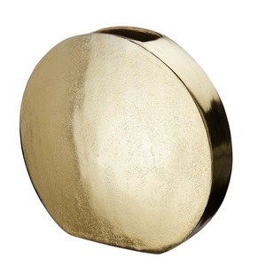 Florero de metal con acabado cromado de color dorado de forma redonda, lo mejor para decoración de bodas con un tamaño de 30x6x28 cm - Product Image 1