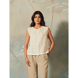 AISHANI Ladies Ivory <b>Linen</b> Check <b>Tank</b> <b>Top</b> Breathable 100% <b>Linen</b> Vintage Western Style One Size & XL Available for Spring Season - Product Image 1