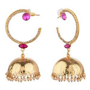 Bijoux indiens Bollywood Crystal Floral Jhumka Jhumki Half Hoop Boucles d'oreilles pendantes pour femmes - Product Image 4