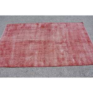 Modern <b>Vintage</b> Turkish <b>Rug</b> Red 3.7 X 6.5ft Large Area Wool Latex Backing Patchwork Pattern for Hallway Bedroom 10mm Thickness - Product Image 3