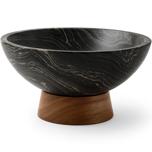 Bol à fruits en grès beige Offre Spéciale avec base en bois décor de table artisanal organisateur de cuisine en pierre naturelle bol toronto moderne - Product Image 4