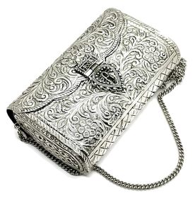 vintage antique look brass designer metal clutch <b>bag</b> for fashion lovers Women Party Clutch Purse Mobile Holder <b>Bag</b> <b>Silver</b> Color - Product Image 4