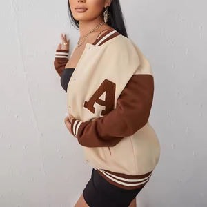 Chaqueta Universitaria Personalizada para Mujer, Bordada, Estilo Béisbol, Cuello Alto, Forro de Lana, Hombros Caídos, Color Fijo, Algodón - Product Image 6