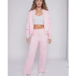 Wholesale Women Spandex/Polyester 220gsm Knee Long Washed Short Lace Hoodie Sweatshirt Jogger Sweatpants Set Customizable Design - Product Image 3