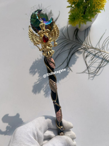 Magic <b>Wand</b> <b>Witch</b> Wizard <b>Wand</b> Gold Handcrafted Wooden Eagle Crystal for Cosplay Handmade AGATE Painted Black + Gold Pillar Egal - Product Image 3