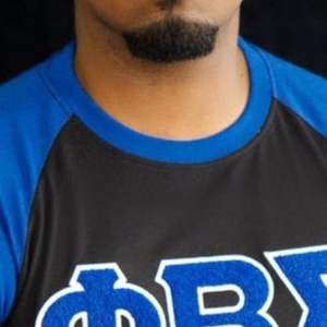 Blue <b>Black</b> Sigma Raglan Chenille Tee Cotton Contrast Sleeve Greek Life Apparel with Embroidered Letters Sigma Mens T <b>Shirt</b> - Product Image 4