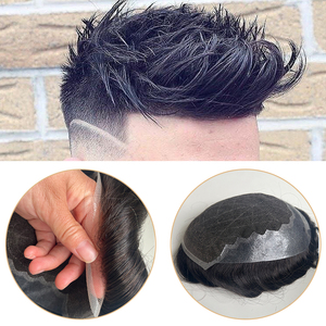 Prothèse capillaire pour <span class=keywords><strong>homme</strong></span> en cheveux naturels, style <span class=keywords><strong>coupe</strong></span> quiff très tendance, avec différentes bases et couleurs, unités de patchs capillaires en dentelle et PU pour hommes chauves - Product Image 1