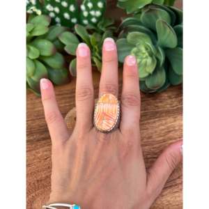Bague pour homme en argent sterling incrustée d'ormeau barbelé navajo et de turquoise, taille 12,5 - Product Image 2