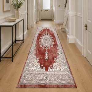 Tapis de salon en chenille antidérapant, imprimé numériquement, style bohème persan, rouge bordeaux, lavable en machine, vente en gros, RUGS DEPOT LXDP-0229 - Product Image 5