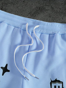 ชุดเสื้อฮู้ดและกางเกงวอร์มผ้าฟลีซพิมพ์ลายตัวอักษรสำหรับผู้ชาย ชุดลำลองสำหรับฤดูใบไม้ร่วงและฤดูหนาว ชุดวอร์มผู้ชาย - Product Image 4