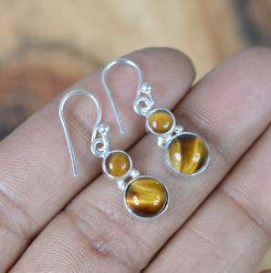 Pendientes de piedras preciosas de ojo de tigre de Plata de Ley 925, joyería hecha a mano, pendientes de estilo bohemio de plata, joyería para mujer, regalo para - Product Image 2
