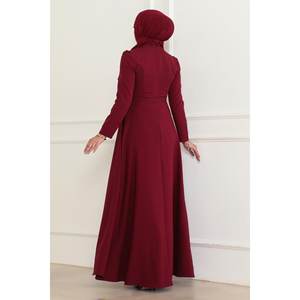 Robe décontractée bordeaux avec détails en pierres Style 6134 - Product Image 4