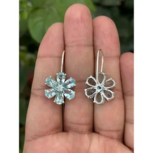 Boucles d'oreilles pendantes florales en argent 925 plaqué or avec motif floral pour mariage ou cadeau - Product Image 2