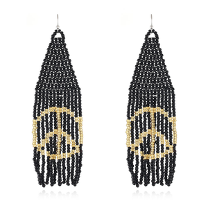 Boucles d'oreilles chandelier en perles de signe de paix anti-guerre de style bohème pour femmes avec placage à l'or pour les anniversaires - Product Image 5