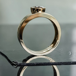 14K oro amarillo joyería fina 1,50 Ct pera laboratorio cultivado diamante solitario anillo banda gruesa bisel conjunto compromiso anillo de bodas - Product Image 3