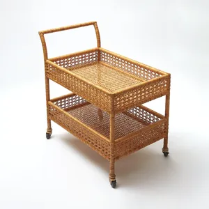 Carrito de Bar de ratán de 2 niveles hecho a mano de alta calidad nuevo Natural Vietnam venta al por mayor restaurante Hotel Villa uso doméstico OEM personalizable - Product Image 1