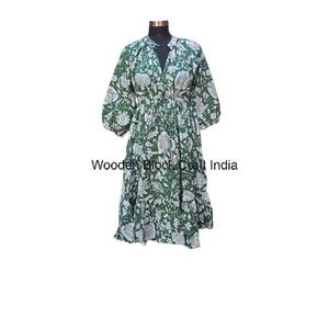 Elegante vestido Midi Himanshi de algodón 100% para mujer hecho a mano hermoso cómodo verano Casual fiesta desgaste Midi vestido - Product Image 2