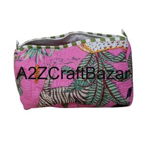 Ensemble de trousse de maquillage et de sac en tissu de coton multifonctionnel, léger, durable, écologique, avec fermeture éclair et pompon vintage - Product Image 5