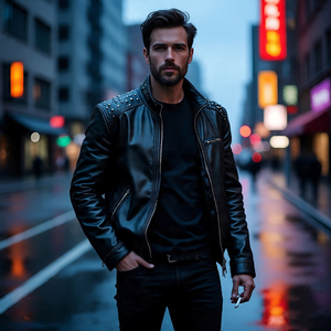 Chaqueta de motorista de cuero genuino de peso pesado para hombre Chaqueta de cuero de motocicleta de alta calidad para hombre - Product Image 1