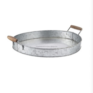 ถาดเสิร์ฟทรงรีแบบเรียบง่าย ทำจากโลหะชุบสังกะสี งานแฮนด์เมด ยี่ห้อ VISHAL HANDICRAFT พร้อมหูจับ ปรับแต่งได้ คุณภาพสูง สไตล์บ้านไร่ - Product Image 2