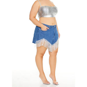 Poches et bas décorés avec strass complets shorts en jean mi-lavés pour femmes shorts de fête sexy pour femmes - Product Image 2