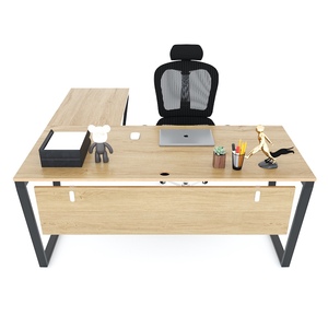 Bureau de direction en forme de L, design minimaliste et luxueux avec pieds en fer trapèze, contreplaqué mélaminé HBTC039 pour chambre et bureau - Product Image 2