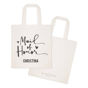Sac fourre-tout personnalisé en toile de coton pour mariage, demoiselle d'honneur, fermeture ouverte, couleur unie - Product Image 2