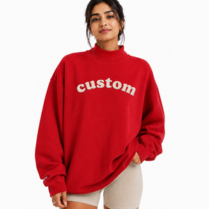Suéter Oversize de Cuello Alto para Mujer, Ligero, de Algodón y Felpa, con Puños Acanalados, Corte Holgado, Proveedor de Fábrica OEM - Product Image 1