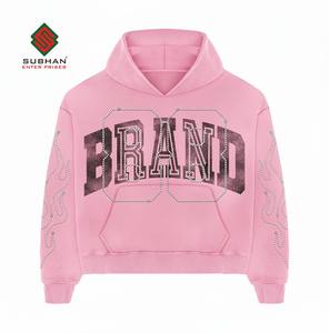 Custom Vintage Breathable Solid Winter 100% Cotton Knitted Waterproof Anti-Wrinkle Windproof Screen Print Rhinestone Acid Wash - Product Image 6
