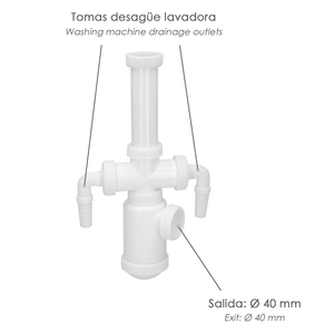 Sifone Estensibile per Bottiglia 1 1/2" Uscita O/ 40mm 2 Prese per Lavatrice - Product Image 3