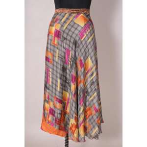 Handmade Reversible Vintage Style 100% Silk Sari <b>Skirt</b> Women's Wrap Dress for Beachwear Summer Parties Casual Look - Product Image 1