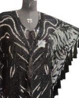 Magnifique robe de soirée de style kaftan arabe, brodée à la main, ornée de paillettes, vintage, longue jusqu'au sol, avec un design à franges