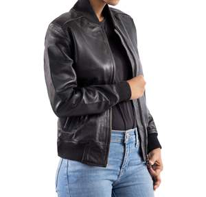 Chaqueta de cuero de otoño invierno personalizada de tendencia superior para mujer, cuello vuelto sólido, mangas completas con forro de satén transpirable en la parte delantera - Product Image 2