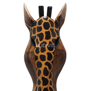 Masque mural en bois sculpté motif girafe, fait main, tête d'animal de safari, pour projets de design d'intérieur en gros - Product Image 3