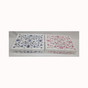 Newly White Marble Inlay <b>Pink</b> And Blue Mother Of Pearl Jewelry <b>Boxes</b> Rectangular Shape With Flower Design For <b>Gifting</b> Purpose - Product Image 2