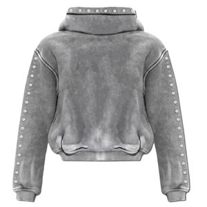 Sweat-shirt pour homme personnalisé de qualité supérieure, en coton mélangé, imprimé délavé à l'acide, coupe ample, fermeture éclair, style streetwear, sweat-shirt pour homme avec strass - Product Image 4