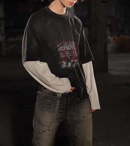 Chemise pour homme en tissu French Terry, coupe ample et évasée, manches longues, logo personnalisé imprimé à l'écran. - Product Image 1