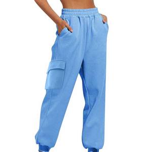 Joggers atléticos personalizados Pantalones de chándal para mujer Precio al por mayor Pantalones de cintura alta lisos de gran tamaño con estampado de logotipo personalizado - Product Image 4