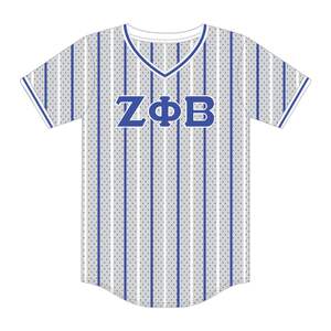 Zeta Phi Beta Grey Pinstripe Pullover <b>Baseball</b> Jersey 100% Polyester Mesh Sorority Apparel V Neck <b>T</b> <b>Shirt</b> Embroidered Applique - Product Image 2