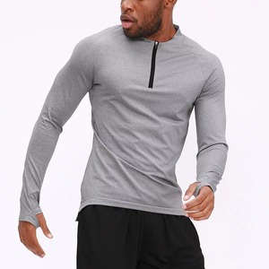 Fully Customizable Outdoor Workout Fitness Sports Wear Slim Fit 1/4 Quarter Zip <b>Long</b> <b>Sleeve</b> <b>Men</b> Jogging Compression <b>Gym</b> Shirt - Product Image 2