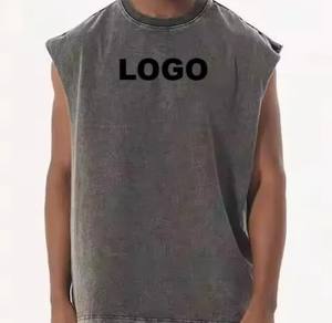 Haute qualité 100% coton sans manches décontracté rétro unisexe col rond tricoté sport gilet t-shirts - Product Image 1