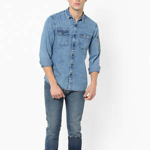 Chemise en jean décontractée pour homme, col rond, 100% coton, vêtement d'été, nouvelle arrivée, directement de l'usine - Product Image 4