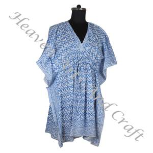 100% coton femmes vêtements de nuit main bloc imprimé caftan robes KFCS162 poids léger femmes décontracté Occasion porter courte Caftan robe - Product Image 4