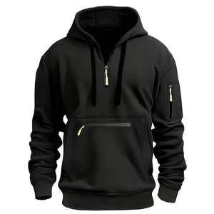 Sudaderas con Capucha de Algodón 100% para Hombre, Otoño Invierno, Personalizadas, Casuales, Deportivas, con Múltiples Bolsillos con Cremallera, Tinte Liso, Diseño Sólido - Product Image 5