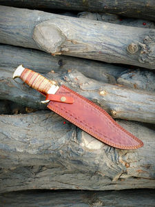 Couteau de chasse Bowie en acier inoxydable de haute qualité, fait main, personnalisé, avec manche en cuir, outil de chasse en plein air, étui OEM - Product Image 6