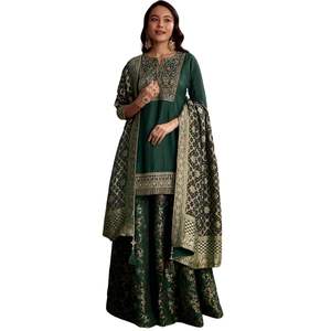 Vestito Palazzo di seta verde con ricamo pesante all'ingrosso donna abbigliamento etnico OEM fabbrica fornitore di massa di moda personalizzata - Product Image 1