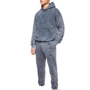 100% Cotton Breathable Fabric Men <b>Hoodie</b> and Jogger Pullover Unisex Custom Acid Wash Tracksuits Set - Product Image 5