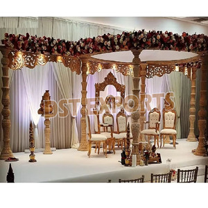 Mandap en bois sculpté en forme de lotus, design luxueux, portable, détachable, meilleur prix, style moderne, décoration de mariage, mandala, DST - Product Image 1