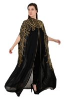 Abaya Kaftan de Soirée Haut de Gamme Modeste et Tendance, Broderie à la Main de Perles et Paillettes, Grande Taille, Maxi Arabe en Georgette Légère