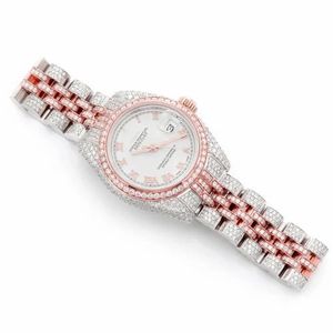 PJ Montre pour homme en moissanite bicolore or rose serti de pavés de diamants chiffres romains Montre glacée Bracelet jubilé de luxe - Product Image 3